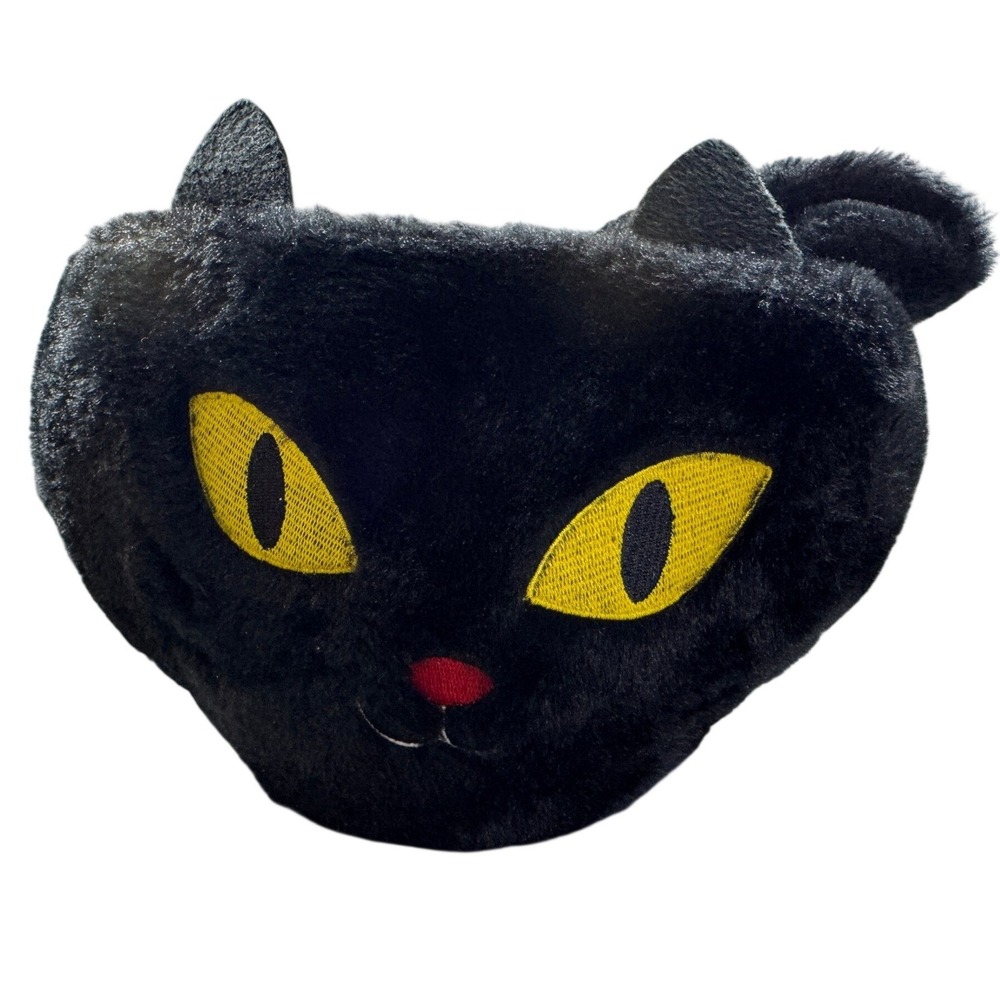 Greenbrier Black Cat Plush Halloween Trick or Treat Basket Purple Lining Fuzzy